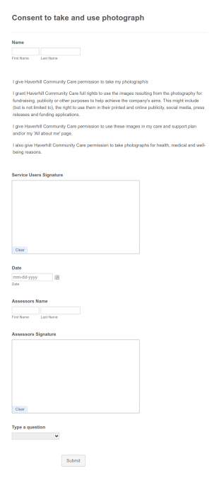 Consent To Take And Use Photograph Form Template