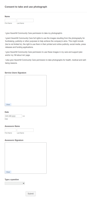 Consent To Take And Use Photograph Form Template