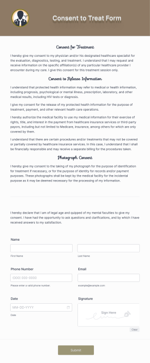 Consent To Treat Form Template