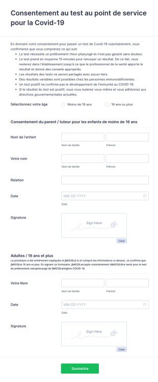 Consentement Au Test Au Point De Service Pour La Covid 19