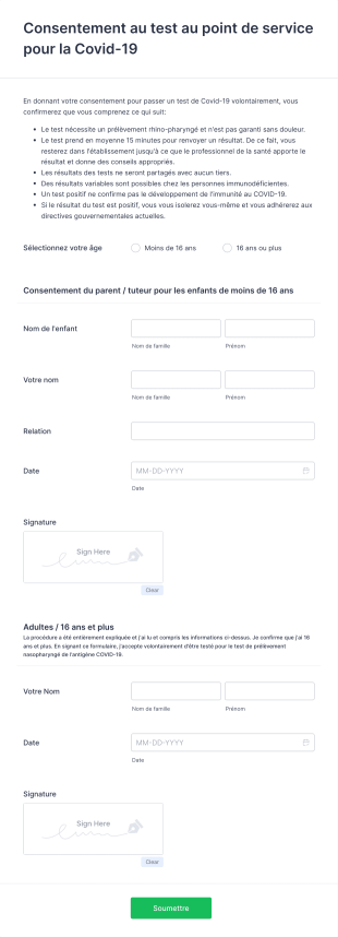 Consentement Au Test Au Point De Service Pour La Covid 19 Form Template