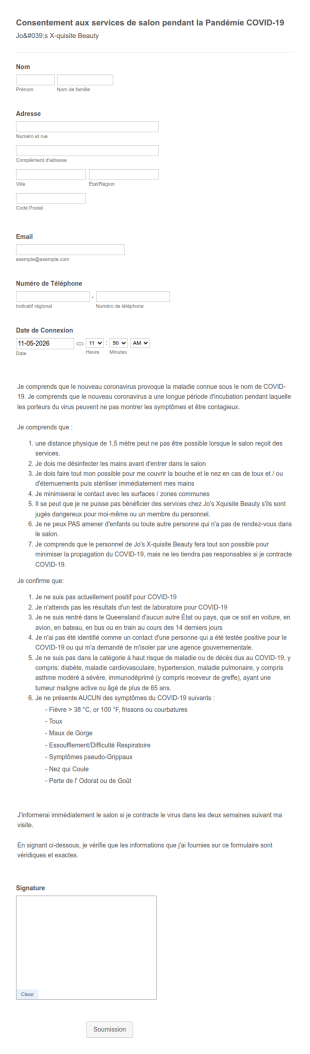 Consentement Du Client Pour Les Services De Salon Pendant La Pandémie COVID 19