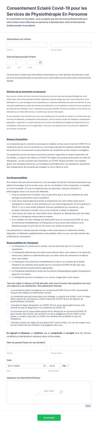 Consentement Eclairé Covid 19 Pour Les Services De Physiothérapie En Personne