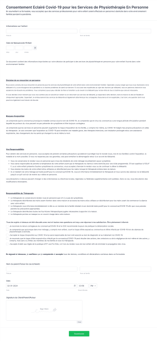 Consentement Eclairé Covid 19 Pour Les Services De Physiothérapie En Personne
