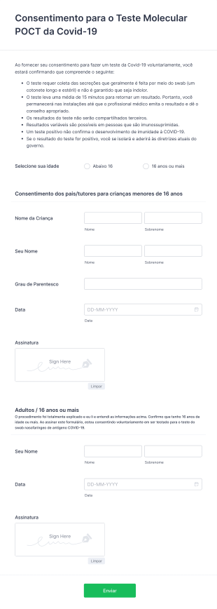 Consentimento Para O Teste Molecular POCT Da Covid 19 Form Template