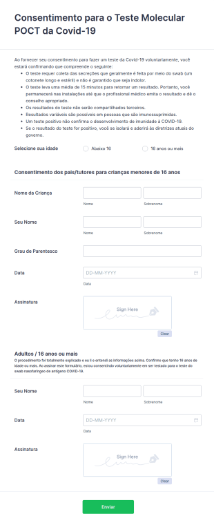 Consentimento Para O Teste Molecular POCT Da Covid 19
