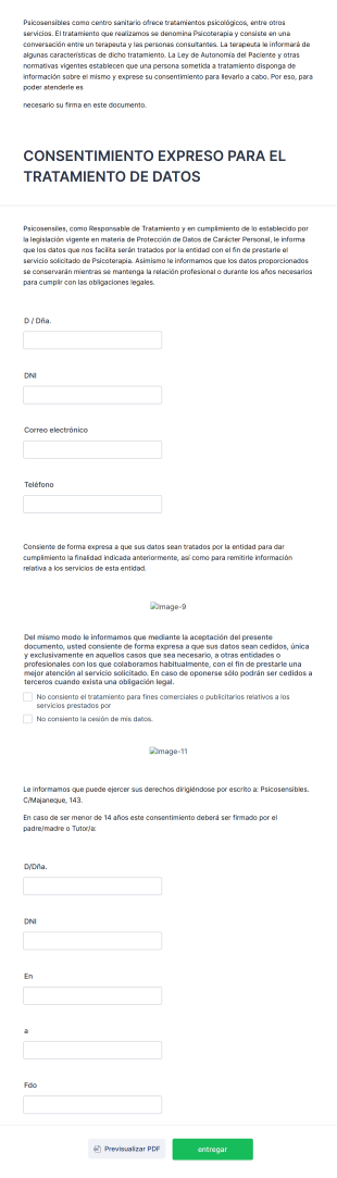 Consentimiento Expreso Para El Tratamiento De Datos Form Template