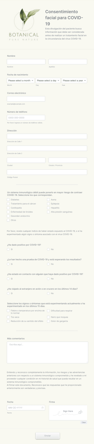 Consentimiento Facial Para COVID 19 Form Template