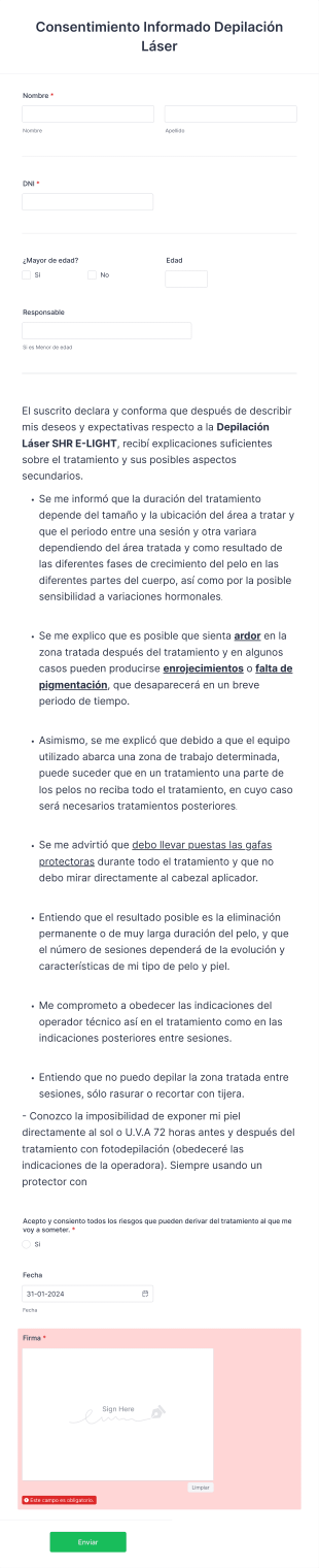 Consentimiento Informado Depilación Láser Form Template