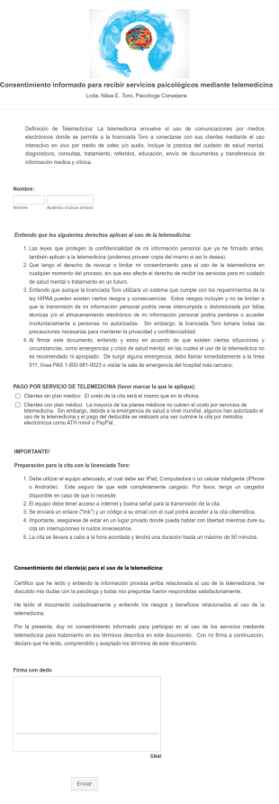 Consentimiento Informado Para Servicios Psicologicos Mediante Telemedicina