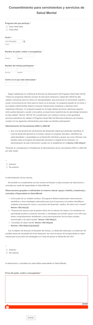 Consentimiento Para Cernimientos ASQ Y Servicios De Salud Mental Form Template