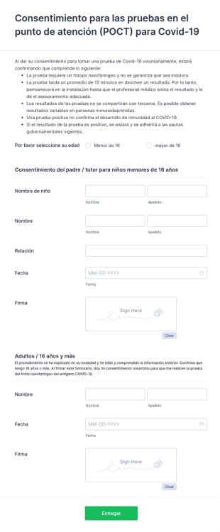 Consentimiento Para Las Pruebas En El Punto De Atención (POCT) Para Covid 19
