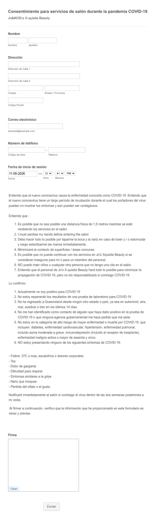 Consentimiento Para Servicios De Salón Durante La Pandemia COVID 19