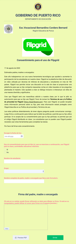 Consentimiento Sobre El Uso De Flipgrid