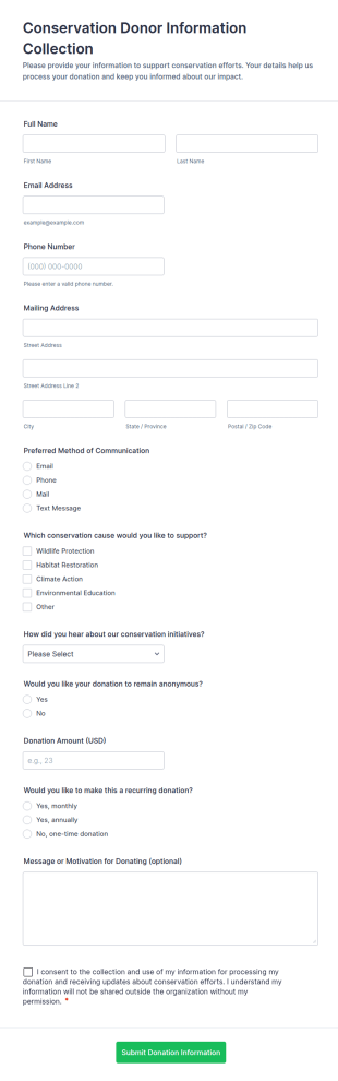 Conservation Donor Information Collection Form Template