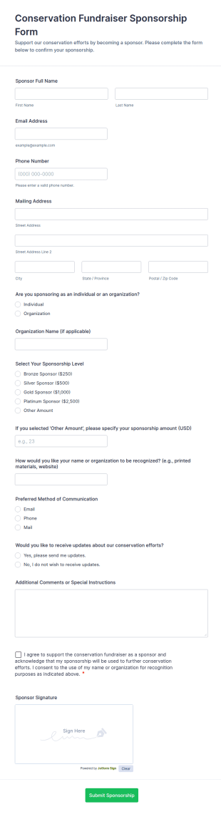 Conservation Fundraiser Sponsorship Form Template