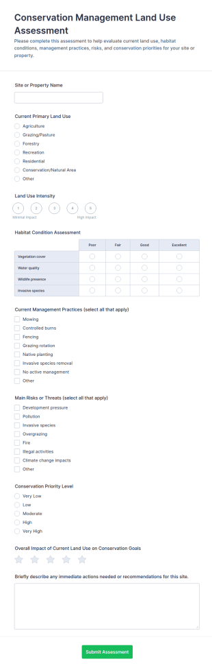 Conservation Management Land Use Assessment Form Template