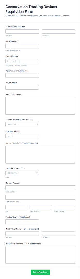 Conservation Tracking Devices Requisition Form Template