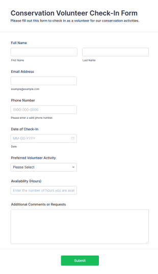 Conservation Volunteer Check In Form Template
