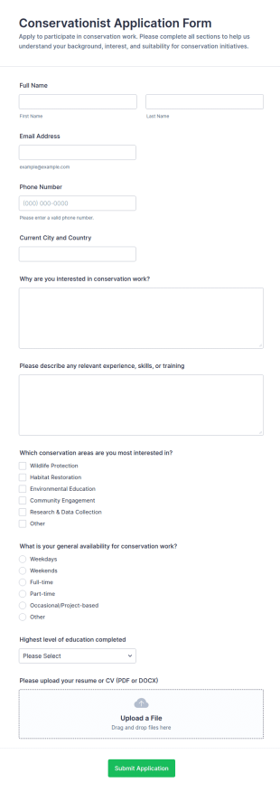 Conservationist Application Form Template