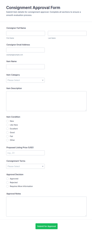 Consignment Approval Form Template