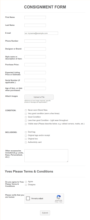 Consignment Form Template