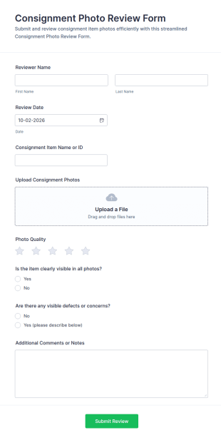 Consignment Photo Review Form Template