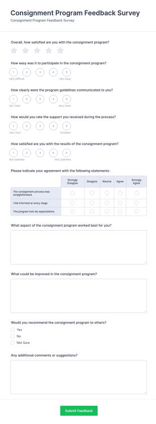 Consignment Program Feedback Survey Form Template