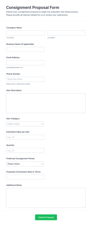 Consignment Proposal Form Template