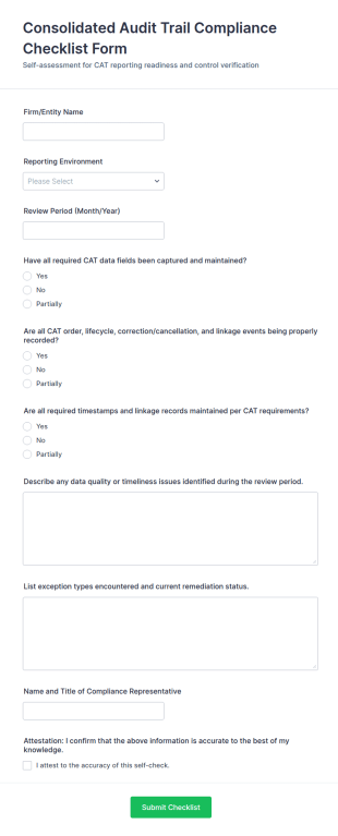 Consolidated Audit Trail Compliance Checklist Form Template