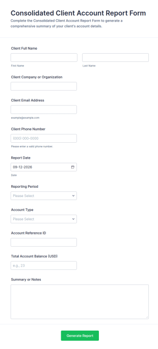 Consolidated Client Account Report Form Template