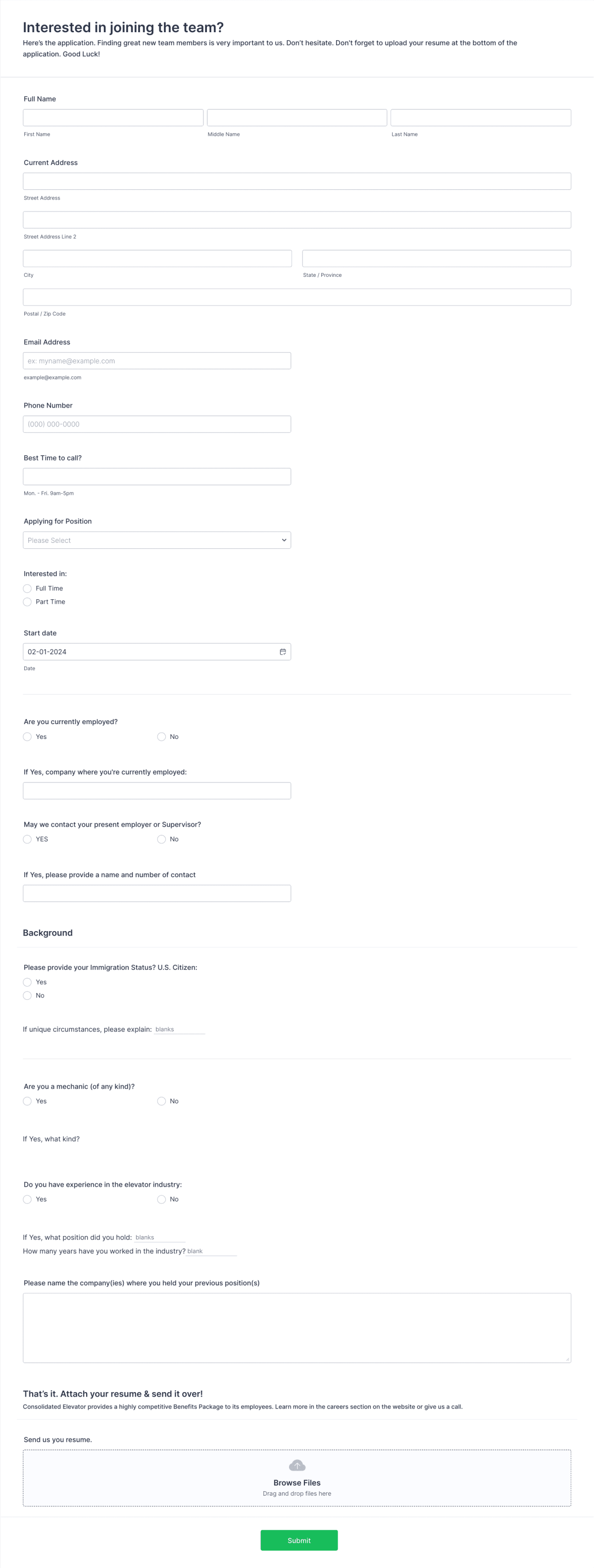 Consolidated Job Application Form Template | Jotform