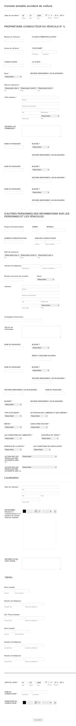Constat Amiable Accident De Voiture Form Template