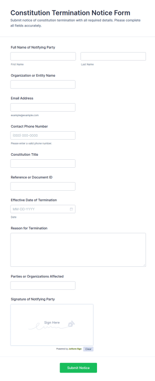 Constitution Termination Notice Form Template