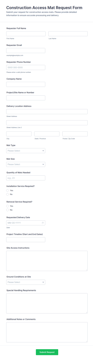 Construction Access Mat Request Form Template