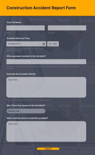 Construction Accident Report Form Template