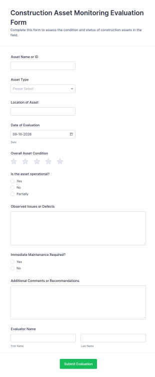 Construction Asset Monitoring Evaluation Form Template