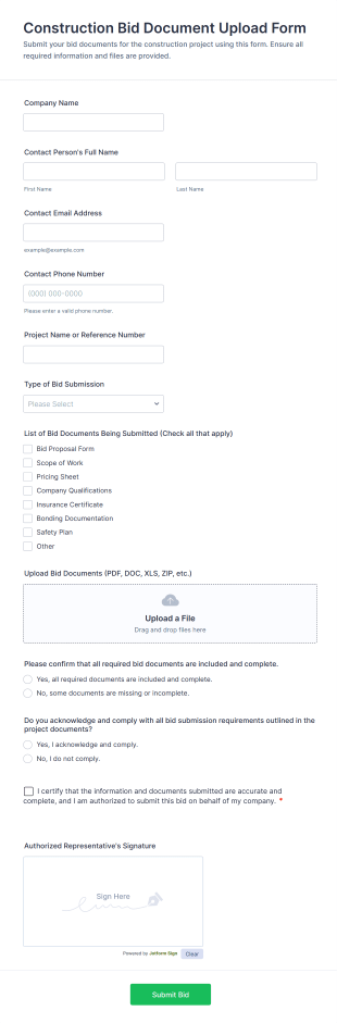 Construction Bid Document Upload Form Template