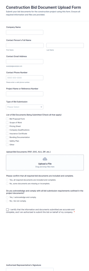 Construction Bid Document Upload Form Template