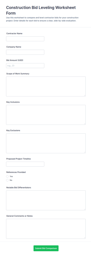 Construction Bid Leveling Worksheet Form Template