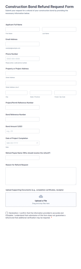 Construction Bond Refund Request Form Template