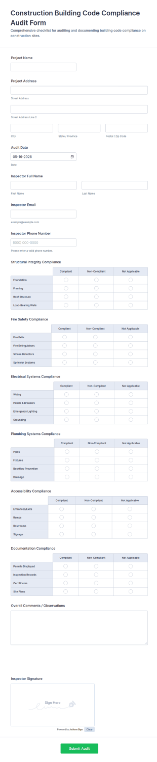 Construction Building Code Compliance Audit Form Template
