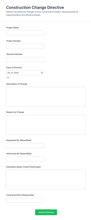 Construction Change Directive Request Form Template