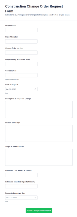 Construction Change Order Request Form Template