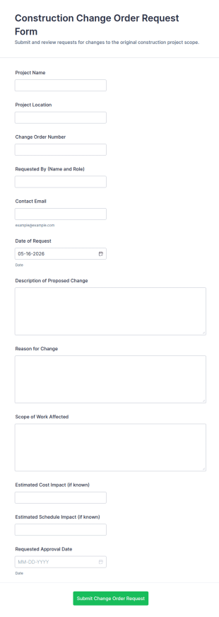 Construction Change Order Request Form Template