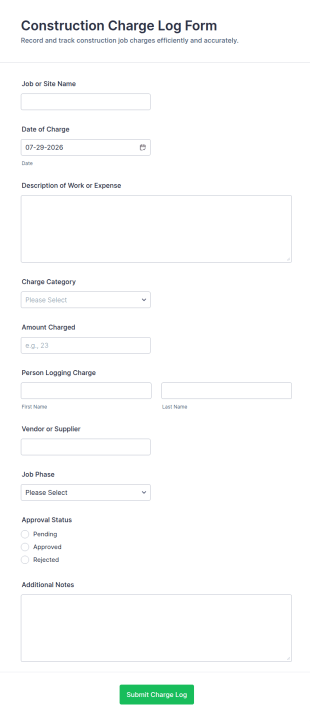 Construction Charge Log Form Template