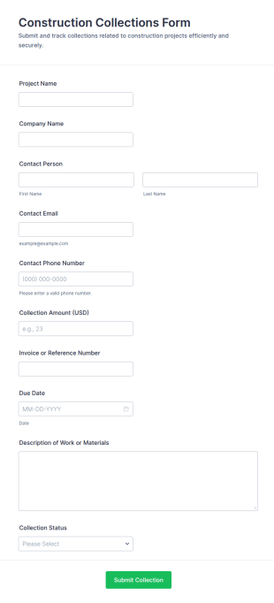 Construction Collections Form Template