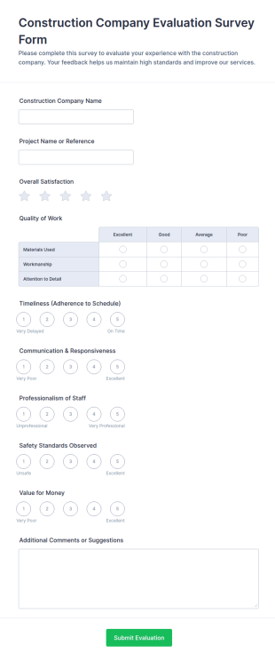 Construction Company Evaluation Survey Form Template