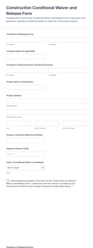 Construction Conditional Waiver And Release Form Template