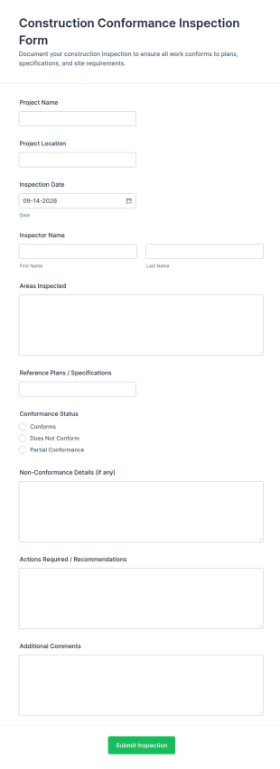 Construction Conformance Inspection Form Template